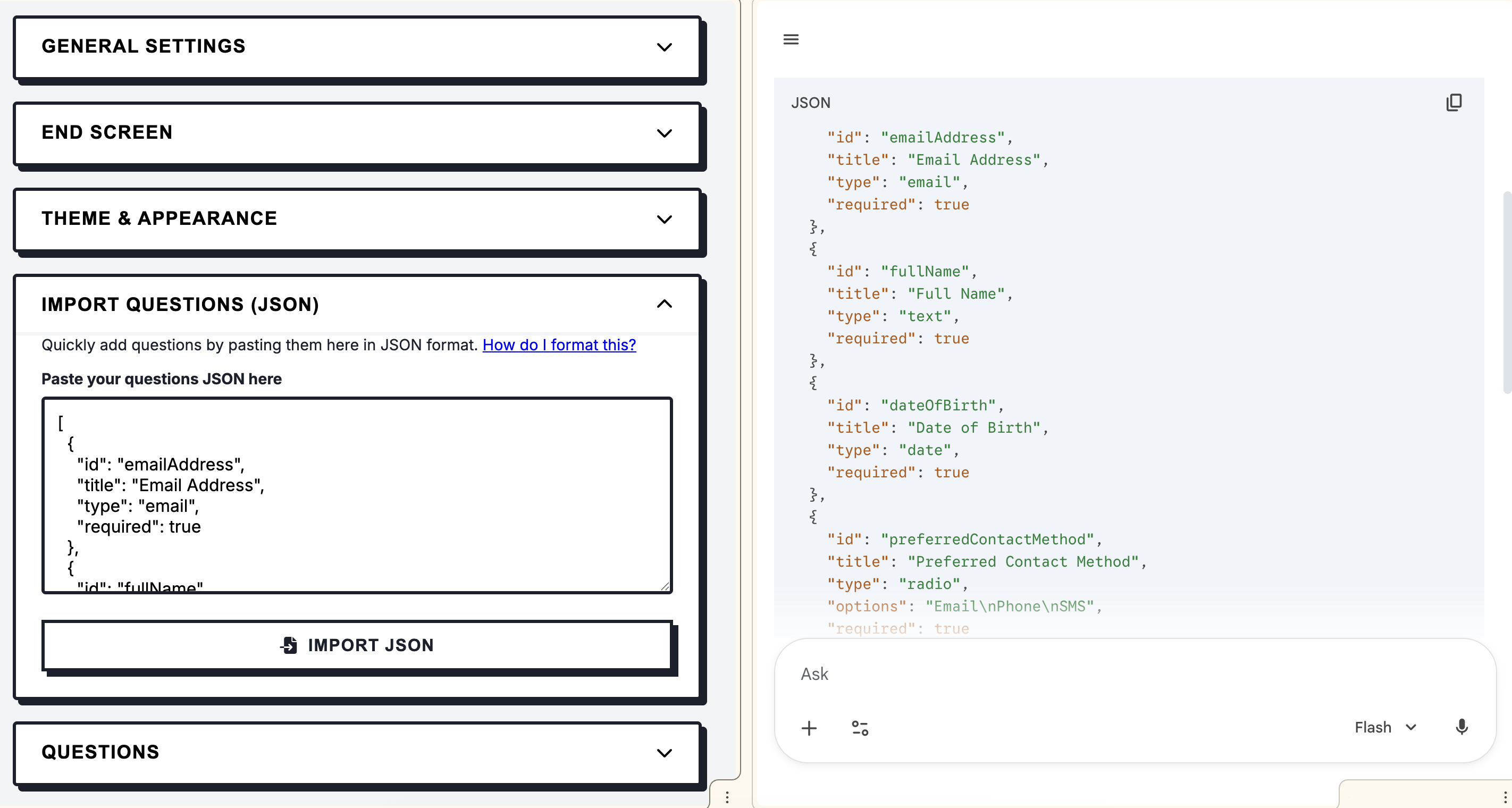 AI generating JSON for Shellcraft Forms from a simple text list
